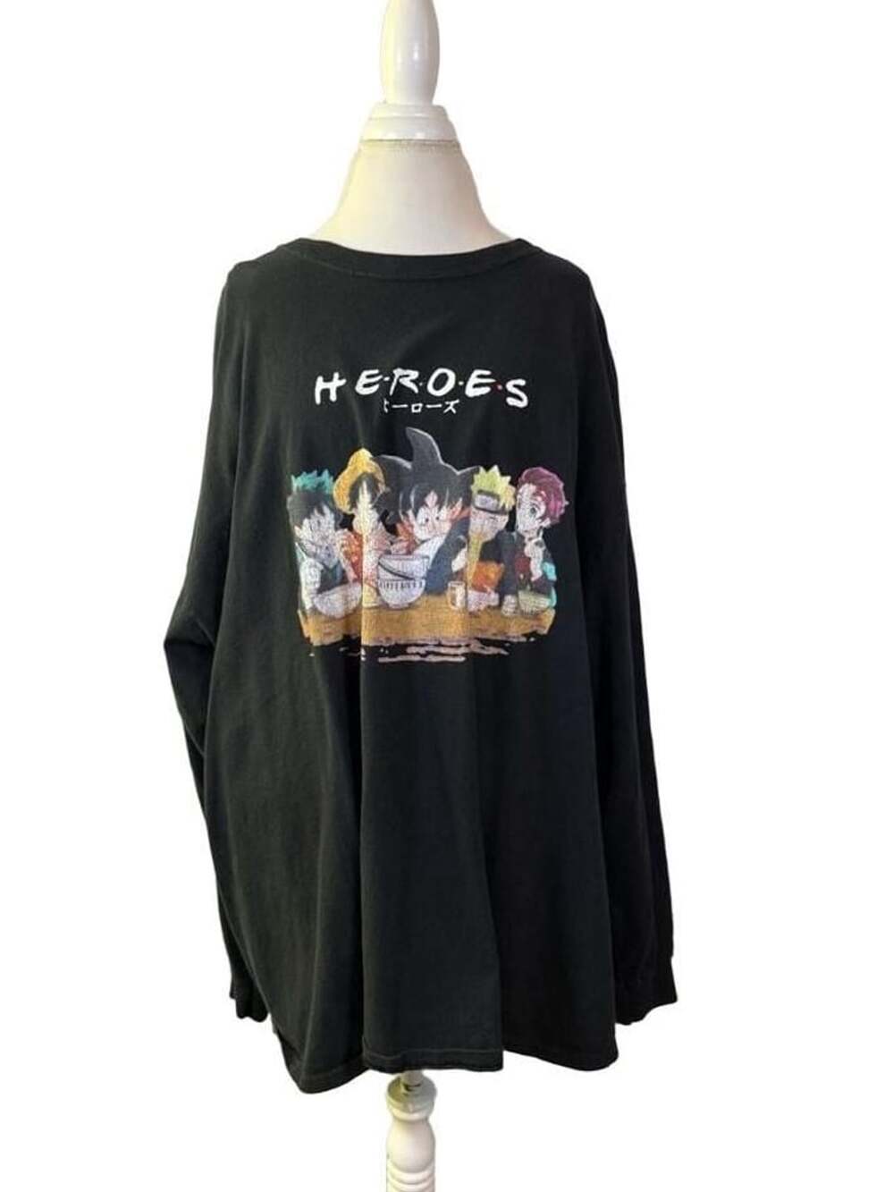 Anime Heroes Crossover Long Sleeve Black Graphic Tee Shirt